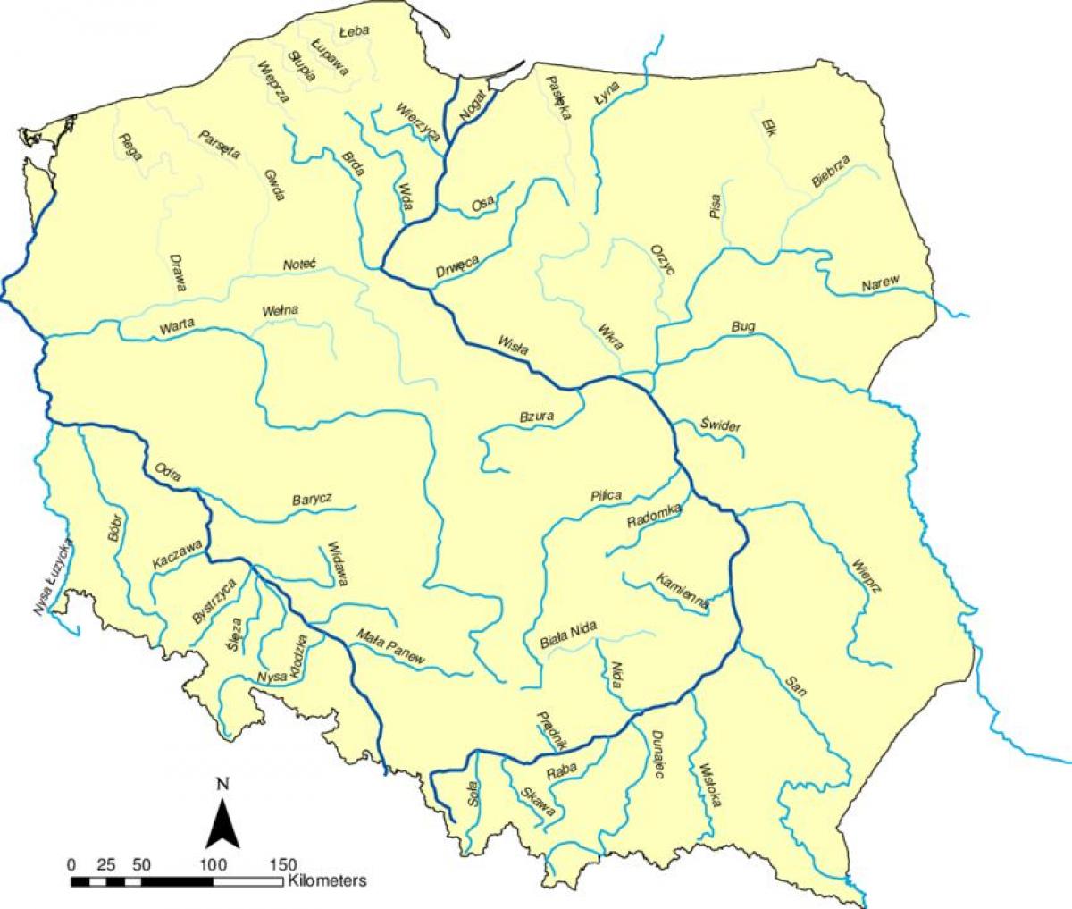 在波兰的河流地图